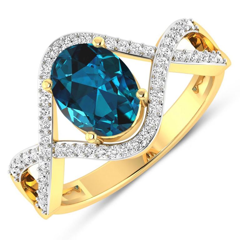 14k Yellow Gold Topaz and Diamond Ring