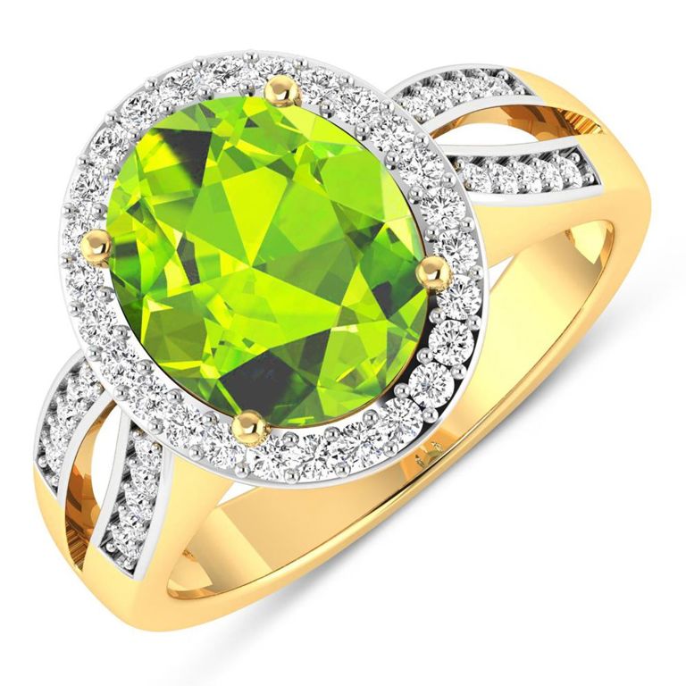 14k Yellow Gold Peridot and Diamond Ring