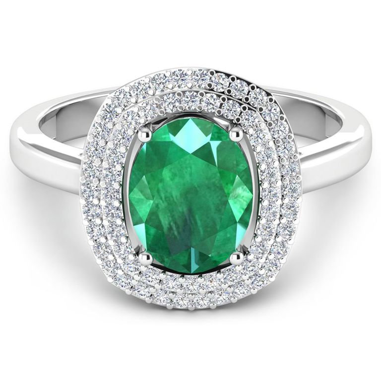 14k White Gold Emerald and Diamond Ring