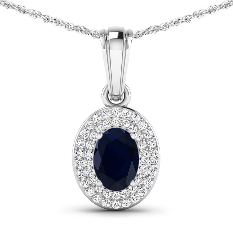 14k White Gold Sapphire and Diamond Pendant