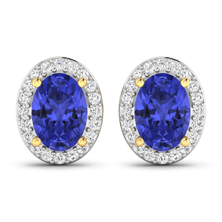14k Yellow Gold Tanzanite and Diamond Earrings