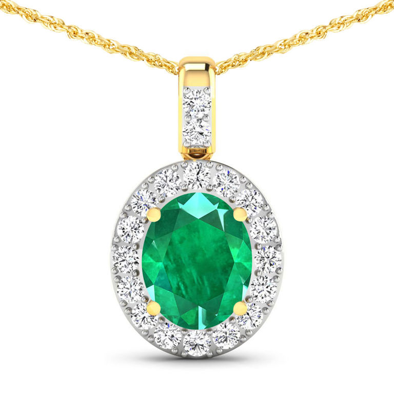 14k Yellow Gold Emerald and Diamond Pendant