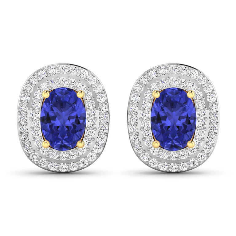 14k Yellow Gold Tanzanite and Diamond Earrings