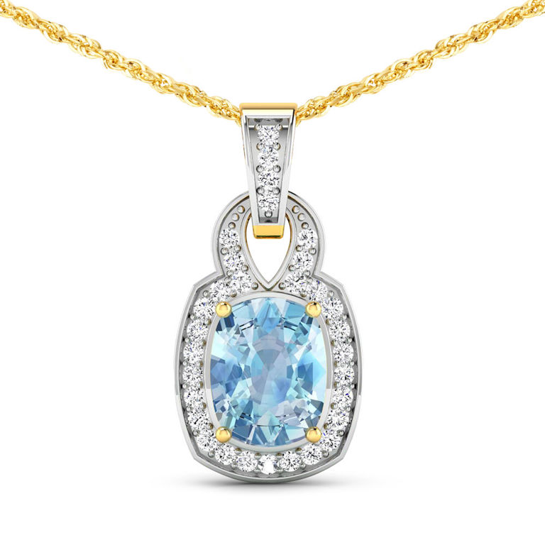 14k Yellow Gold Aquamarine and Diamond Pendant