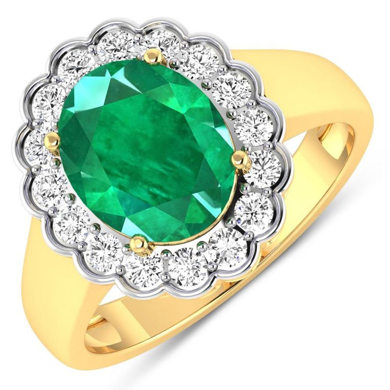 14k Yellow Gold Emerald and Diamond Ring