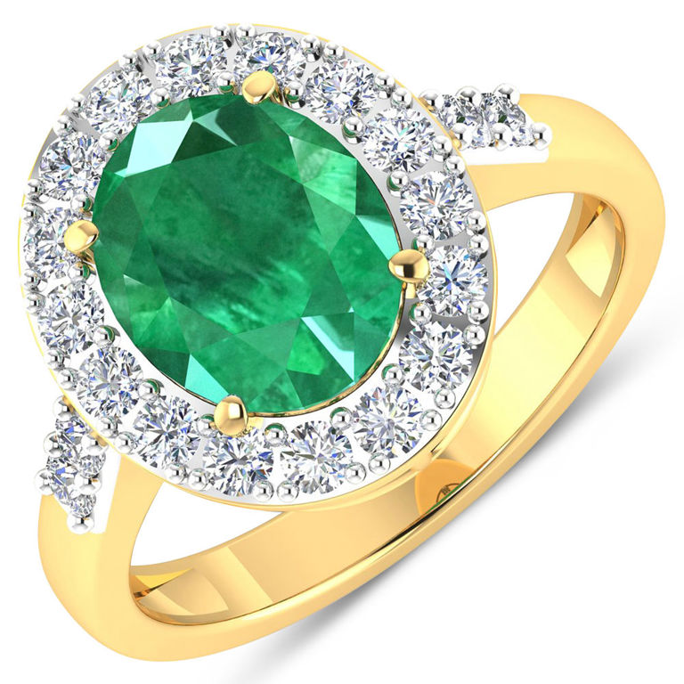 14k Yellow Gold Emerald and Diamond Ring