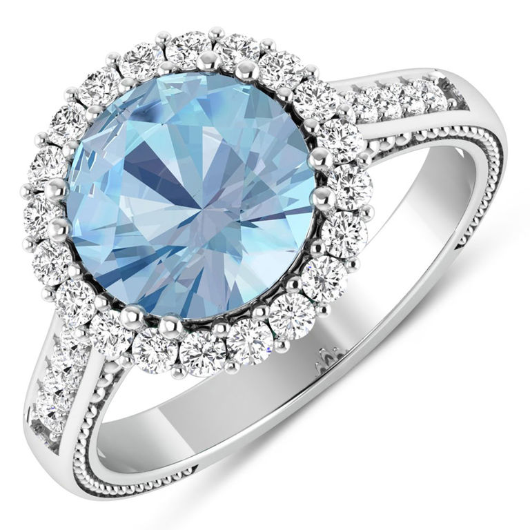 14k White Gold Aquamarine and Diamond Ring