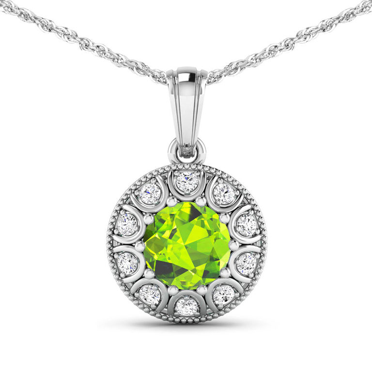 14k White Gold Peridot and Diamond Pendant