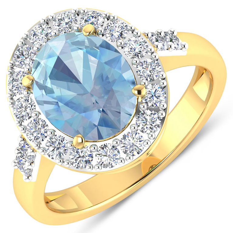 14k Yellow Gold Aquamarine and Diamond Ring