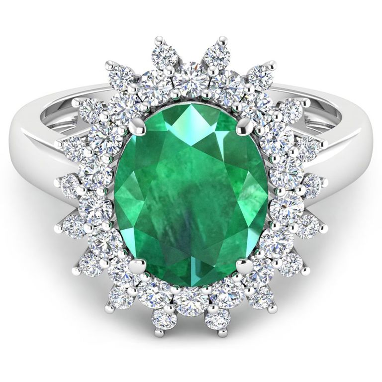 14k White Gold Emerald and Diamond Ring