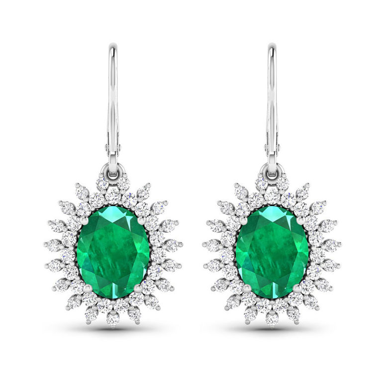 14k White Gold Emerald and Diamond Earrings