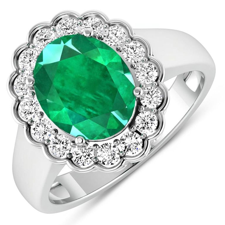 14k White Gold Emerald and Diamond Ring