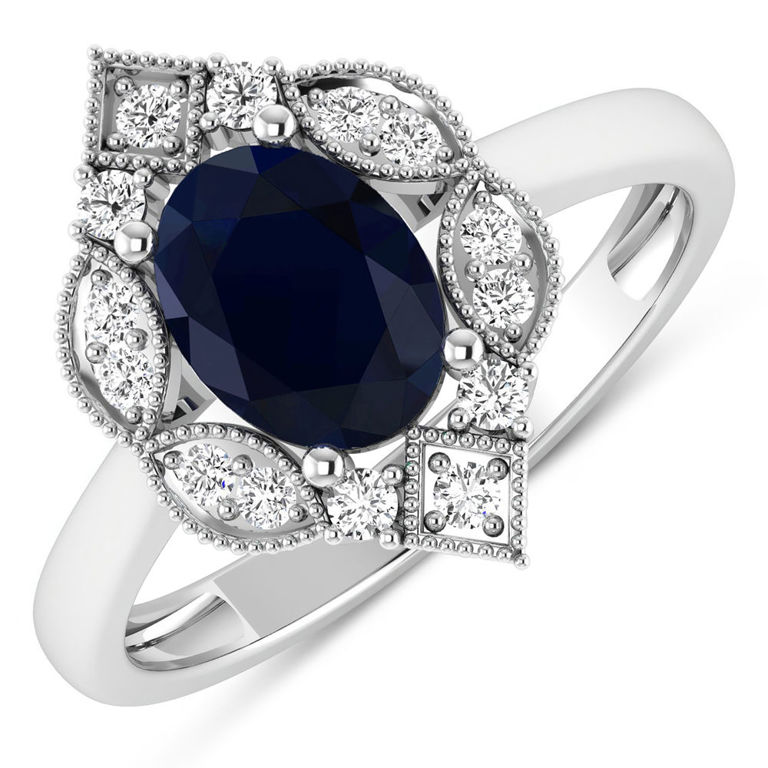 14k White Gold Sapphire and Diamond Ring