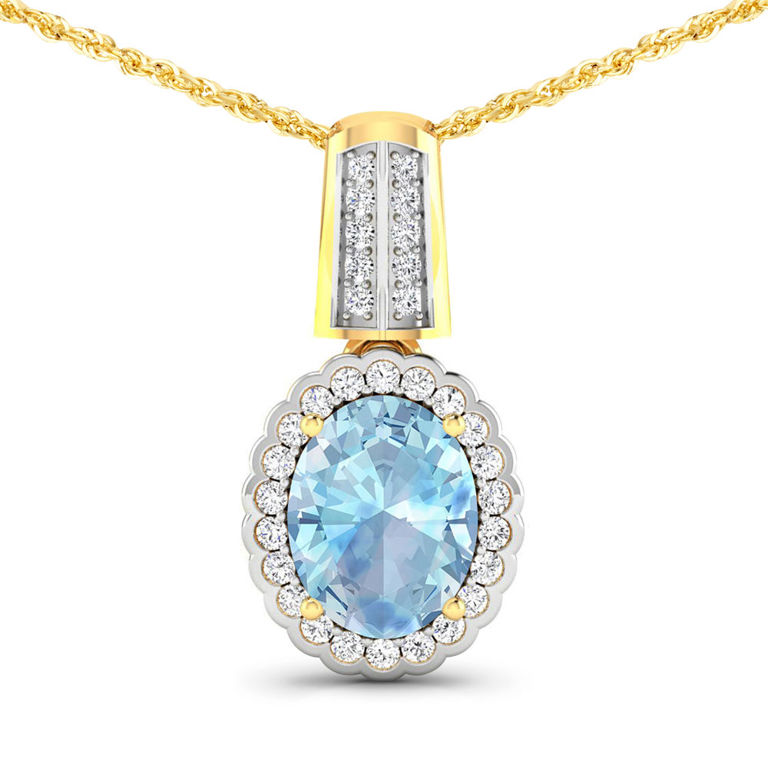 14k Yellow Gold Aquamarine and Diamond Pendant