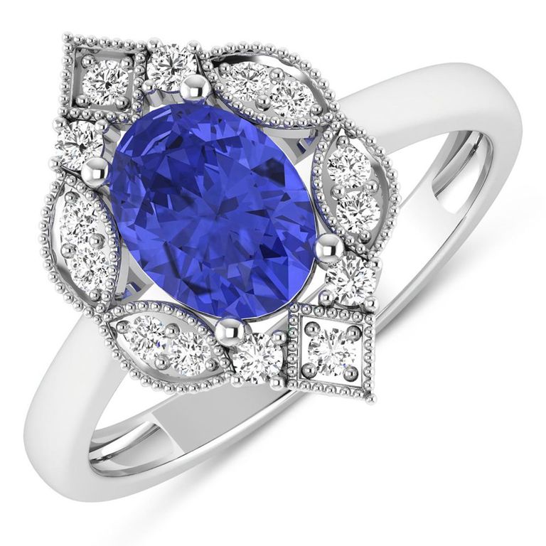 14k White Gold Tanzanite and Diamond Ring