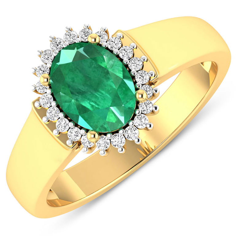 14k Yellow Gold Emerald and Diamond Ring