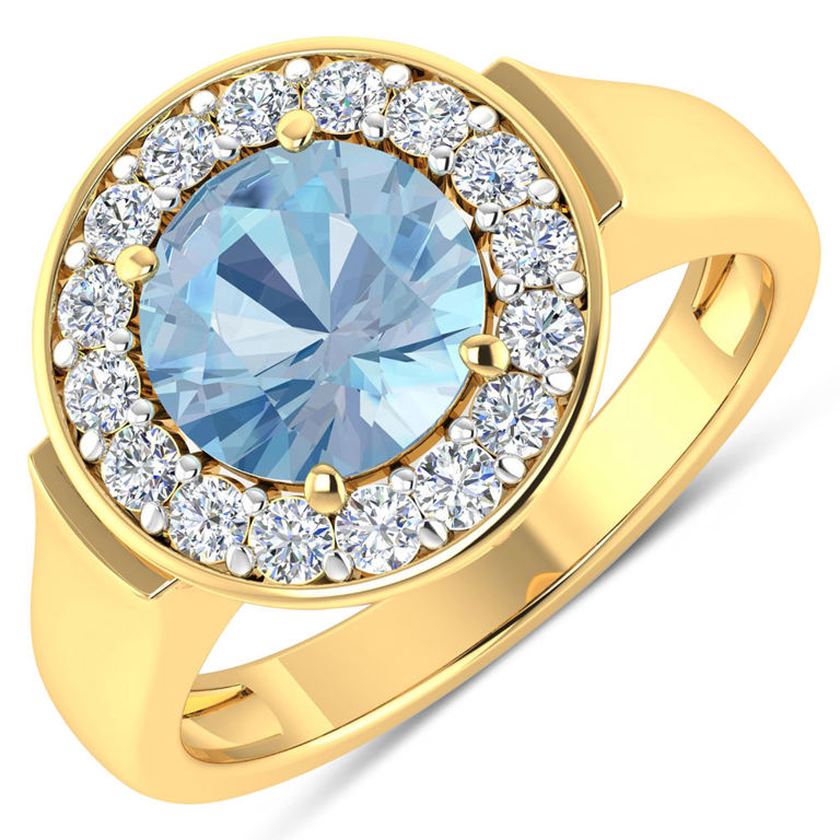 14k Yellow Gold Aquamarine and Diamond Ring