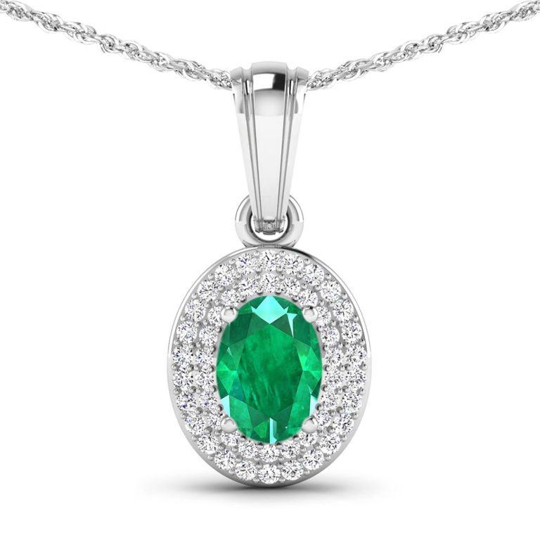 14k White Gold Emerald and Diamond Pendant