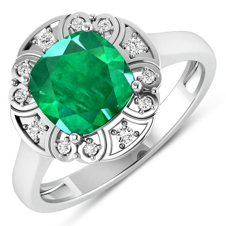 14k White Gold Emerald and Diamond Ring