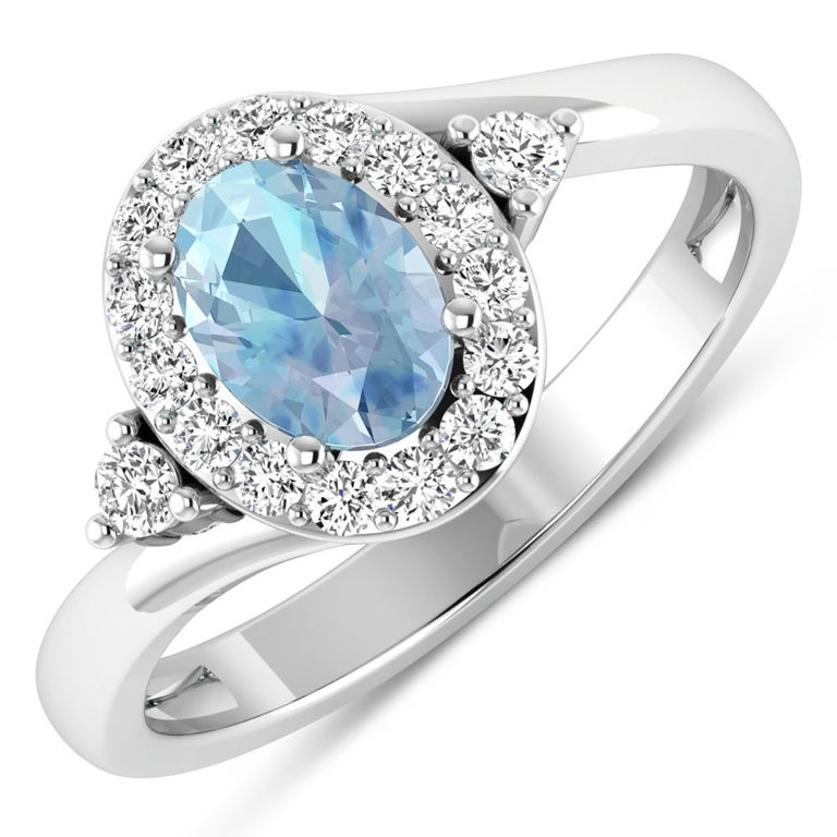 14k White Gold Aquamarine and Diamond Ring