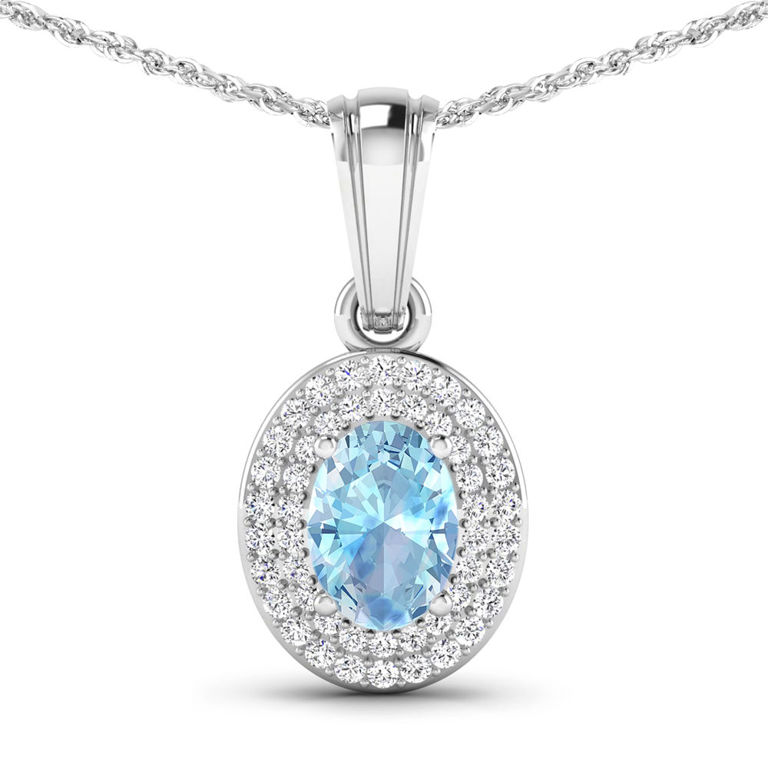 14k White Gold Aquamarine and Diamond Pendant