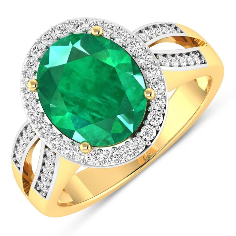 14k Yellow Gold Emerald and Diamond Ring