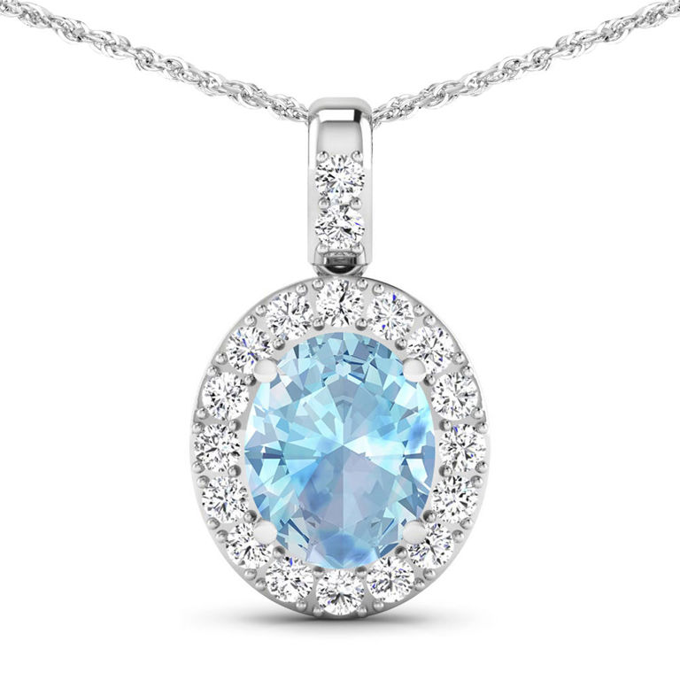 14k White Gold Aquamarine and Diamond Pendant
