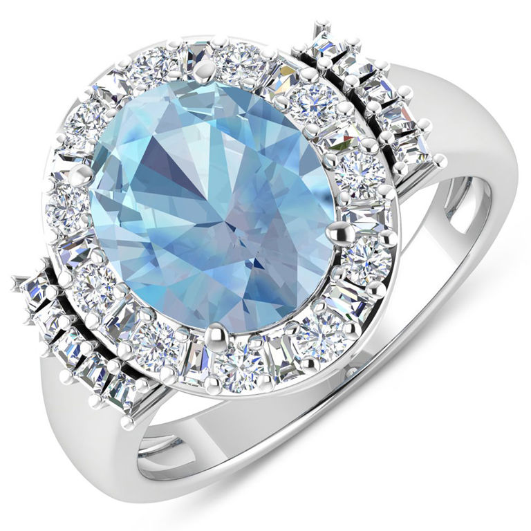 14k White Gold Aquamarine and Diamond Ring