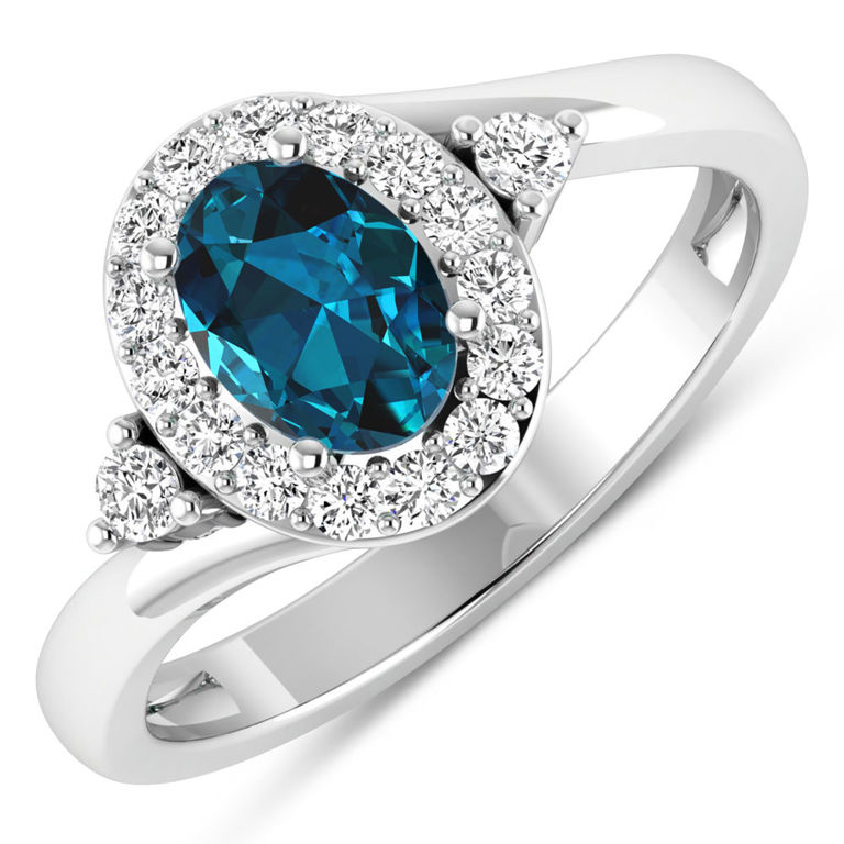 14k White Gold London Blue Topaz and Diamond Ring