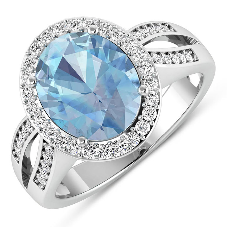 14k White Gold Aquamarine and Diamond Ring