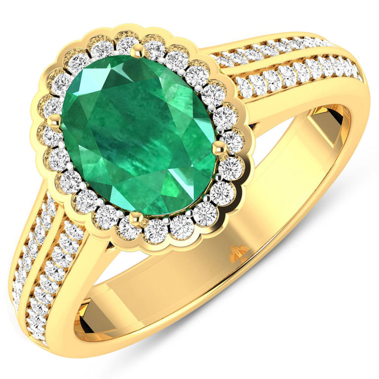 14k Yellow Gold Emerald and Diamond Ring