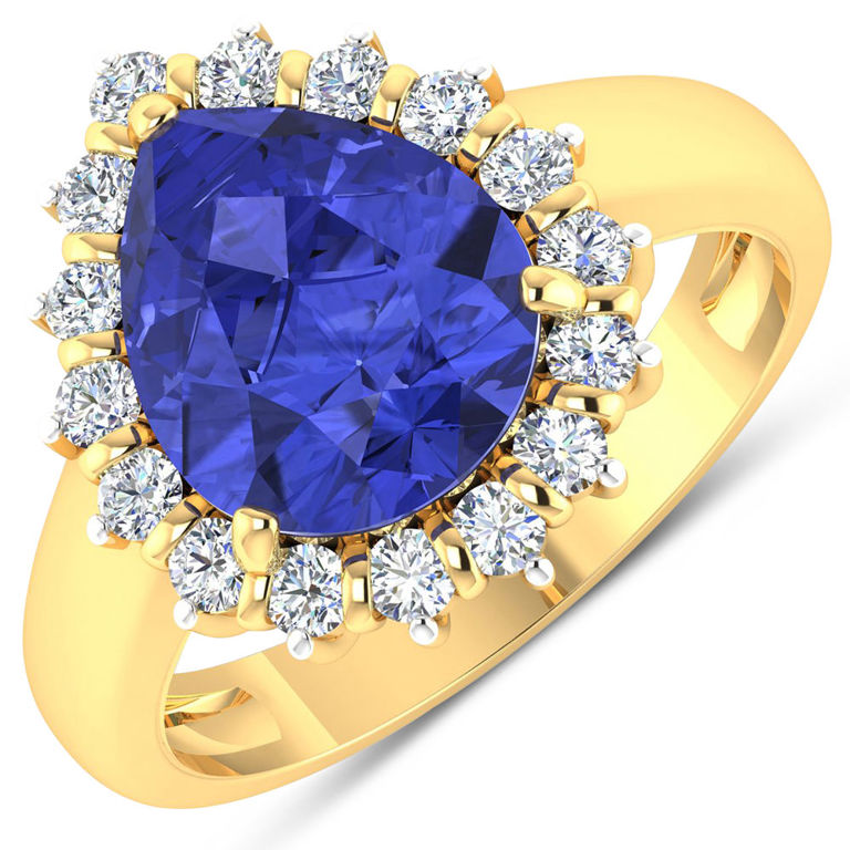 14k Yellow Gold Tanzanite and Diamond Ring