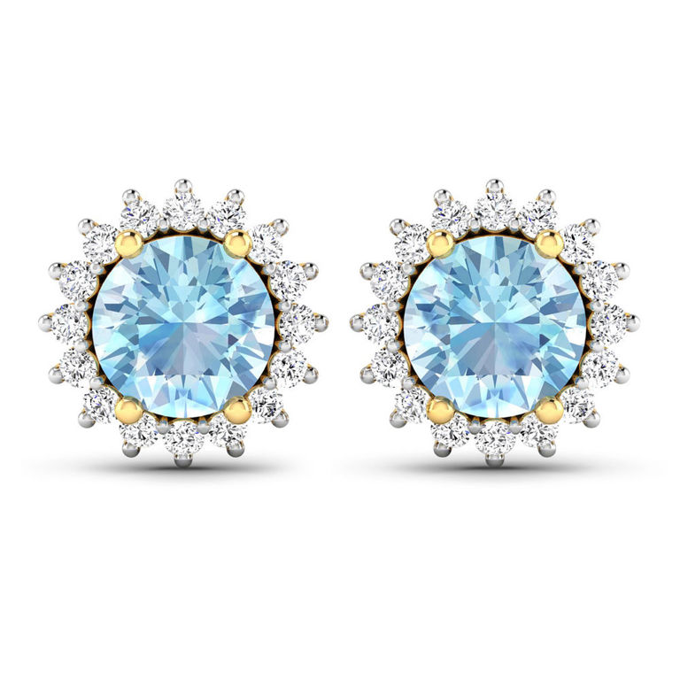 14k Yellow Gold Aquamarine and Diamond Earrings