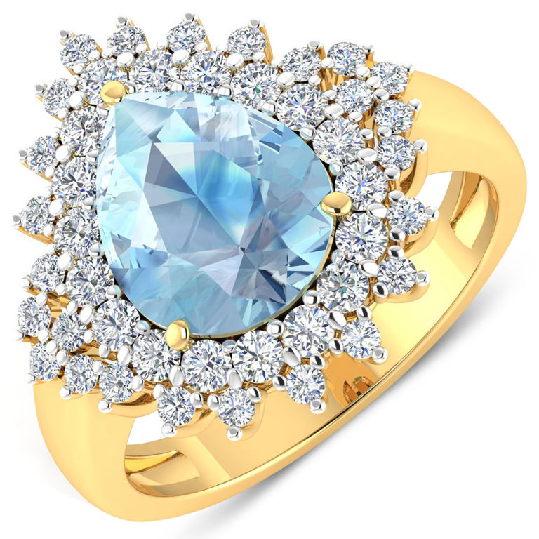 14k Yellow Gold Aquamarine and Diamond Ring