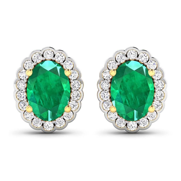 14k Yellow Gold Emerald and Diamond Earrings