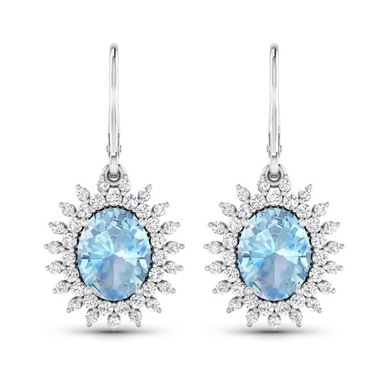 14k White Gold Aquamarine and Diamond Earrings