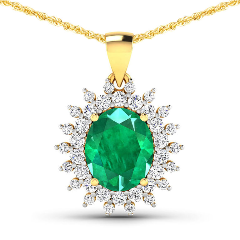 14k Yellow Gold Emerald and Diamond Pendant