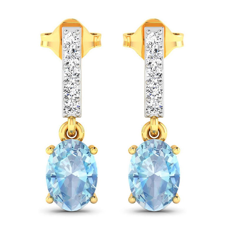 14k Yellow Gold Aquamarine and Diamond Earrings