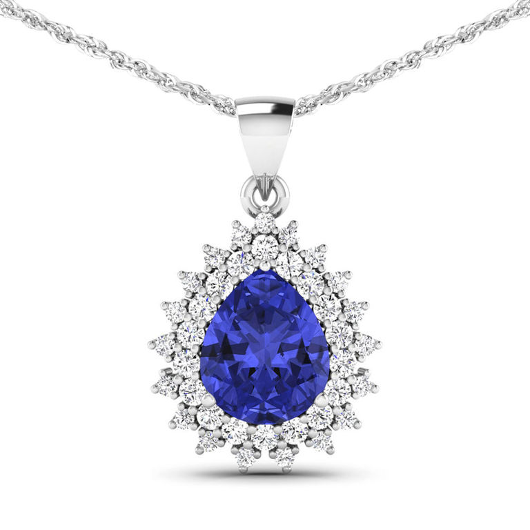 14k White Gold Tanzanite and Diamond Pendant
