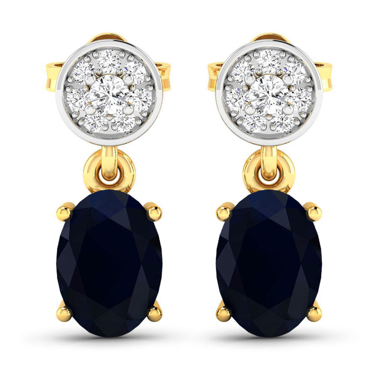 14k Yellow Gold Sapphire and Diamond Earrings