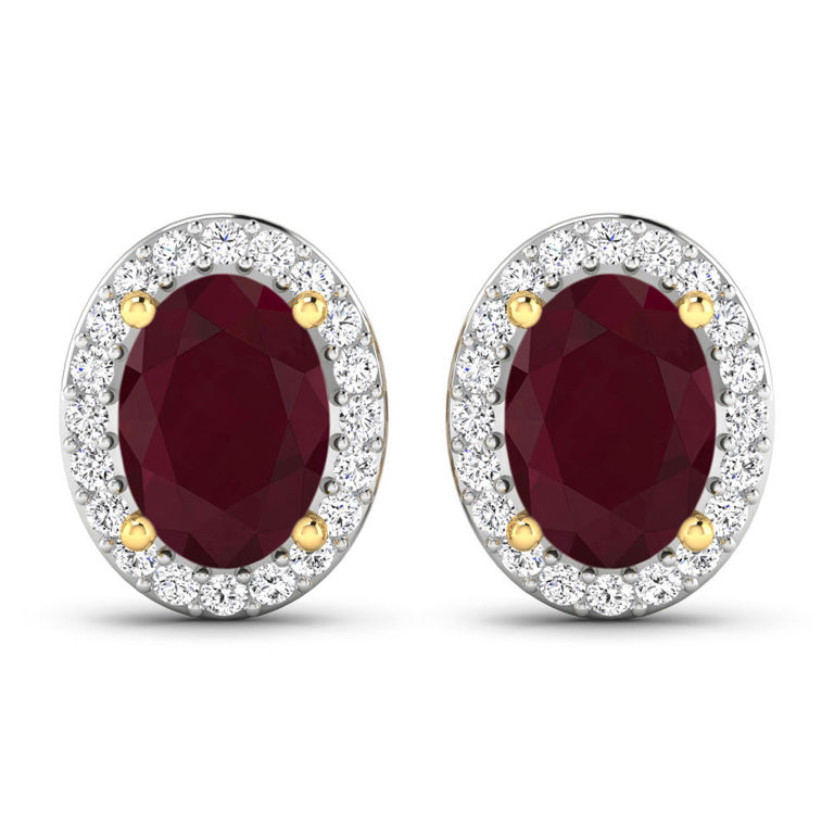 14k Yellow Gold Ruby and Diamond Earrings