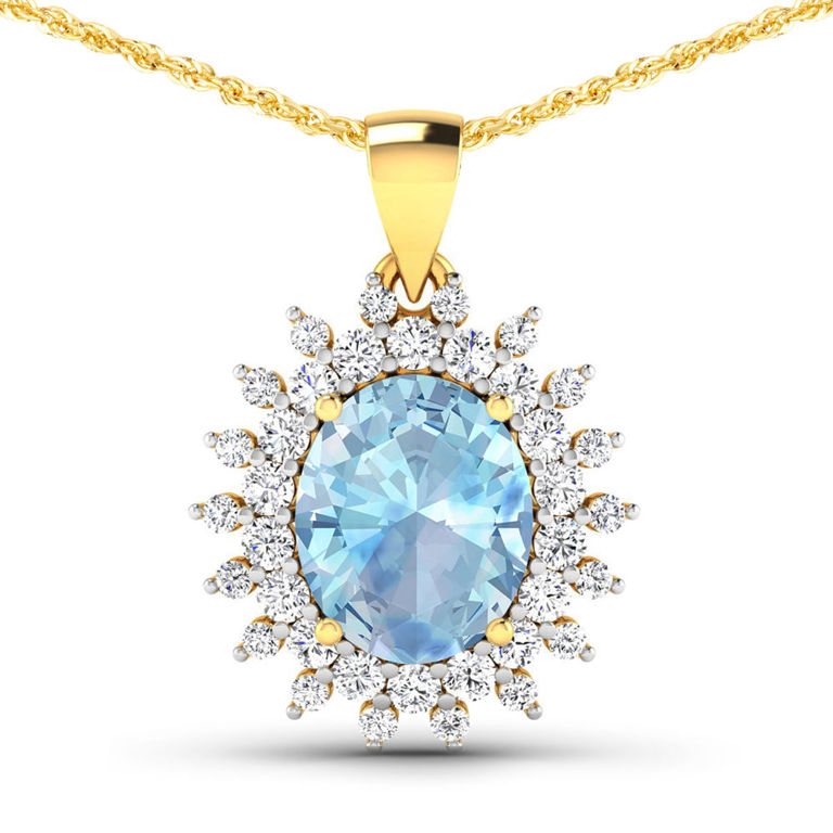 14k Yellow Gold Aquamarine and Diamond Pendant
