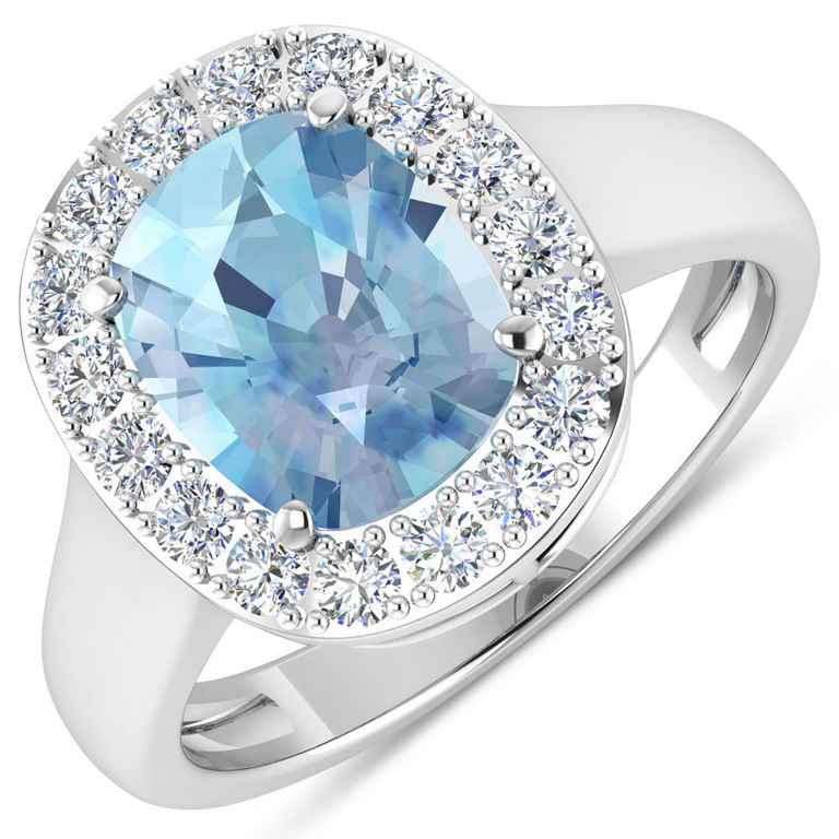 14k White Gold Aquamarine and Diamond Ring