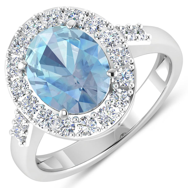 14k White Gold Aquamarine and Diamond Ring