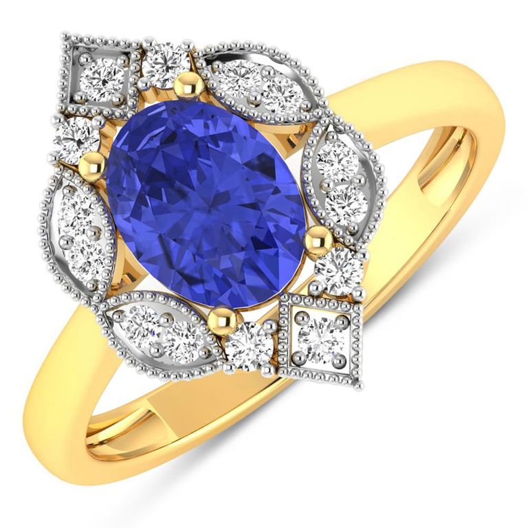 14k Yellow Gold Tanzanite and Diamond Ring