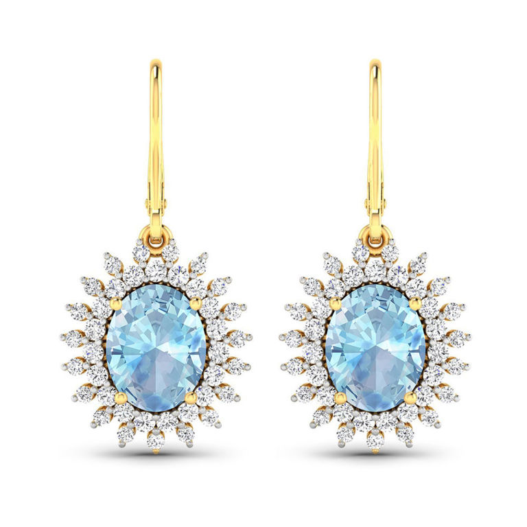 14k Yellow Gold Aquamarine and Diamond Earrings
