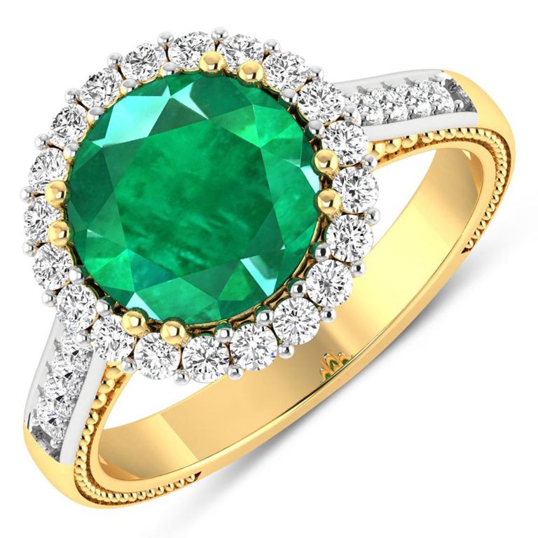 14k Yellow Gold Emerald and Diamond Ring