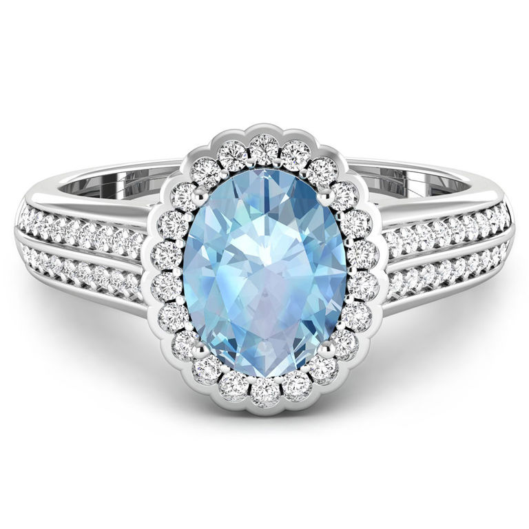 14k White Gold Aquamarine and Diamond Ring