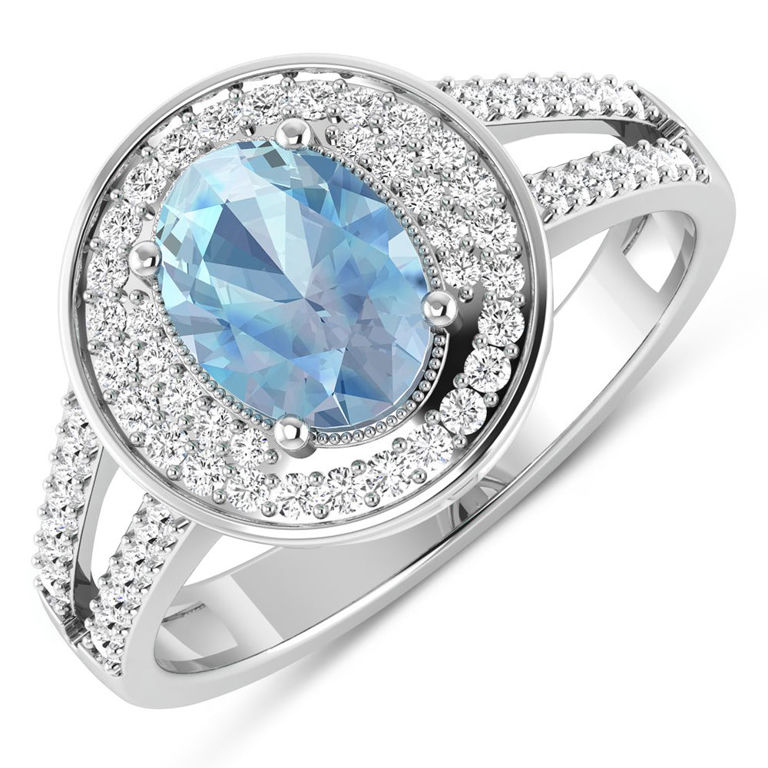 14k White Gold Aquamarine and Diamond Ring