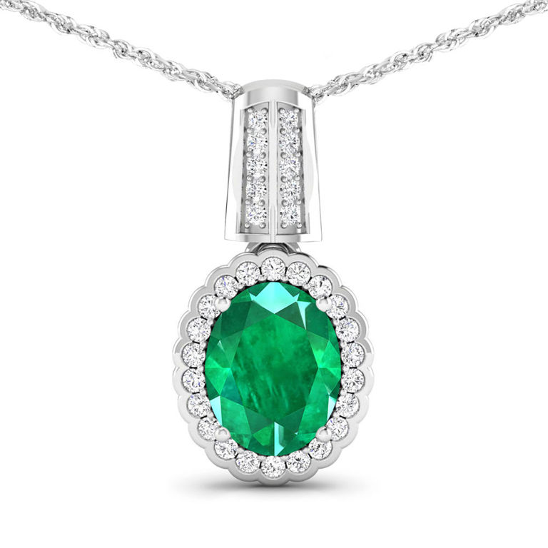 14k White Gold Emerald and Diamond Pendant